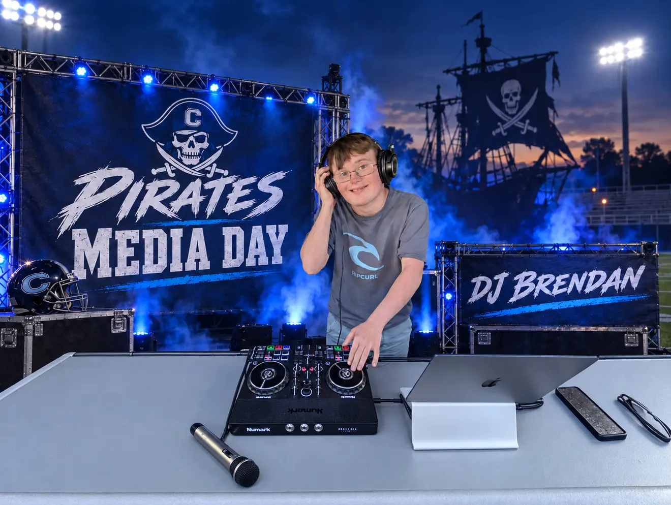 DJ Brendan at the mixer for Challenger Pirates Media Day